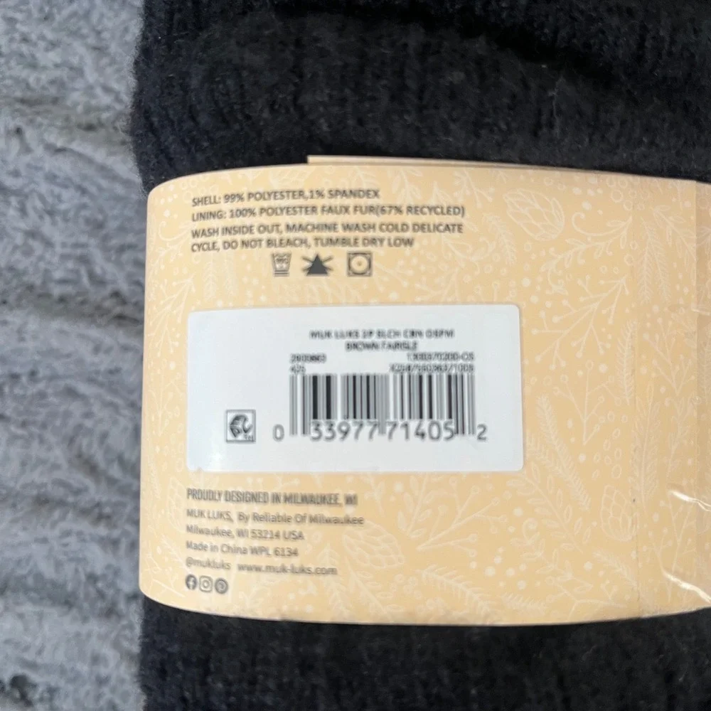 Muk Luks 2 Pack Slouch Cabin Socks Brown Fairisle Black Faux Fur Lined OS 6-10‎
